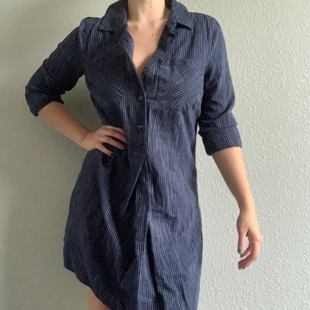 Striped navy shirt dress